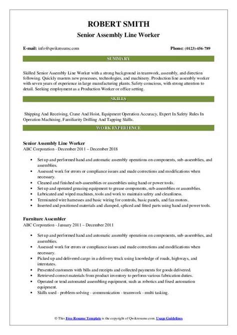 auto assembly worker resume example.